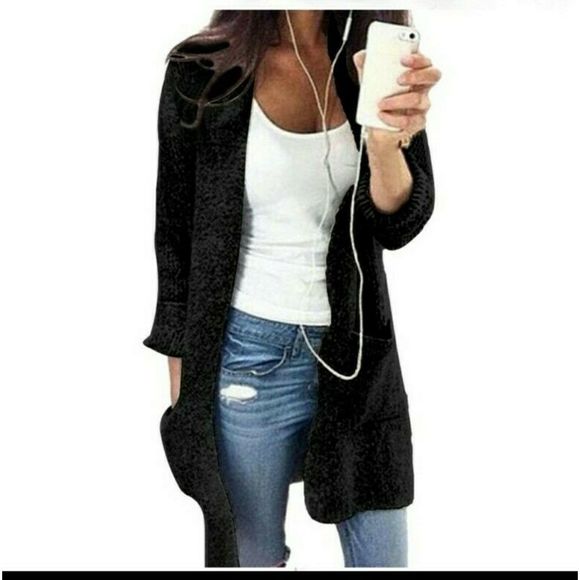 Bagsnbistros Sweaters - Oversized Plus Size Black Cardigan Duster Pockets